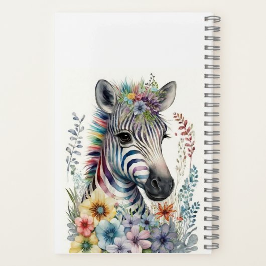 Waterverf Leuke Zebra met Bloemen Notitieboek (Achterkant)