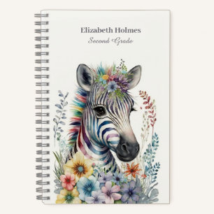 Waterverf Leuke Zebra met Bloemen Notitieboek