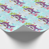 Waterverf Leukste verjaardagshaai verjaardagsfeest Cadeaupapier (Hoek)