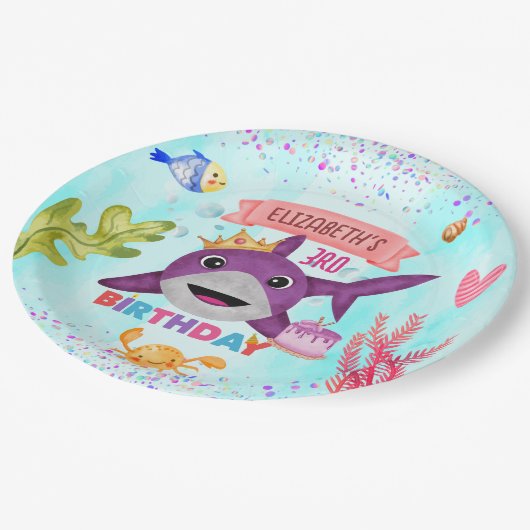 Waterverf Leukste verjaardagshaai verjaardagsfeest Papieren Bordje (Gekanteld)