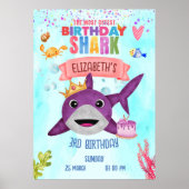 Waterverf Leukste verjaardagshaai verjaardagsfeest Poster (Voorkant)