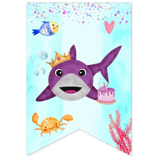 Waterverf Leukste verjaardagshaai verjaardagsfeest Vlaggetjes (Eerste vlag)