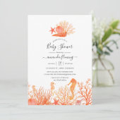 Waterverf levend koraal onder het Baby shower van  Kaart (Staand voorkant)