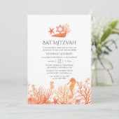 Waterverf levend koraal onder het Zee bat mitzvah Kaart (Staand voorkant)