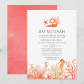 Waterverf levend koraal onder het Zee bat mitzvah Kaart (Voorkant / Achterkant)