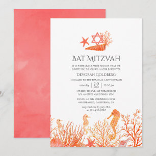 Waterverf levend koraal onder het Zee bat mitzvah Kaart