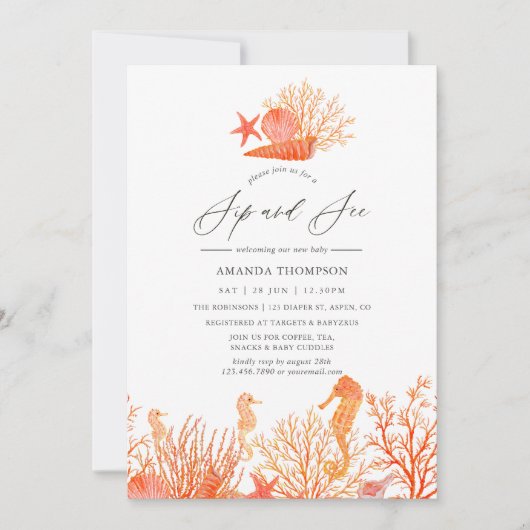 Waterverf levend koraal onder het Zee Sip en zie Kaart (Voorkant)