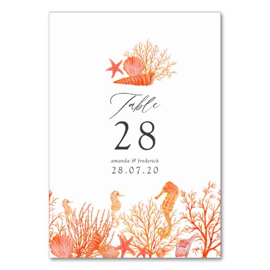 Waterverf Levend Koraal Strand Bruiloft Kaart (Achterkant)