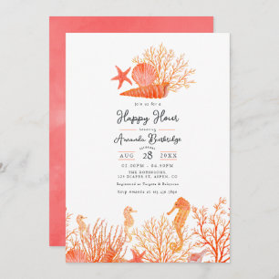 Waterverf levende koraal onder het Zee Happy Hour Kaart