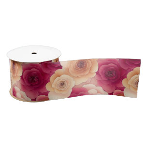 Waterverf Levendig Geschilderde Roze Lente Bloemen Satijnen Lint