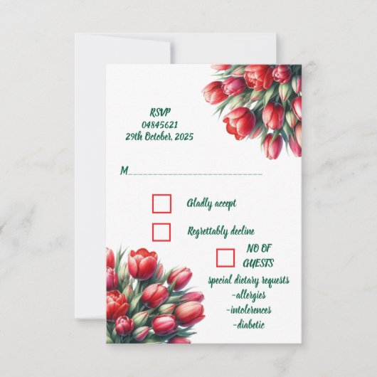 Waterverf levendig rood tulp boeket RSVP Kaartje (Voorkant)