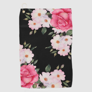 Waterverf Levendig Roze Wit Rozen Modern Zwart Golfhanddoek