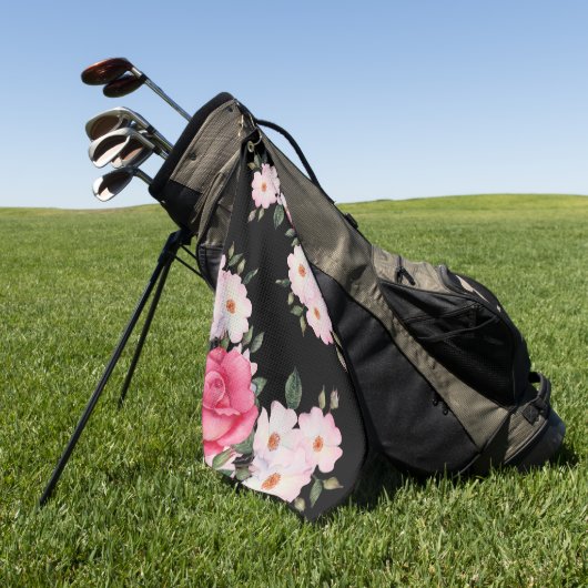 Waterverf Levendig Roze Wit Rozen Modern Zwart Golfhanddoek (Groen)