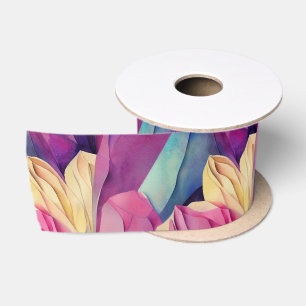 Waterverf Levendige Geschilderde Lente Bloemen Satijnen Lint