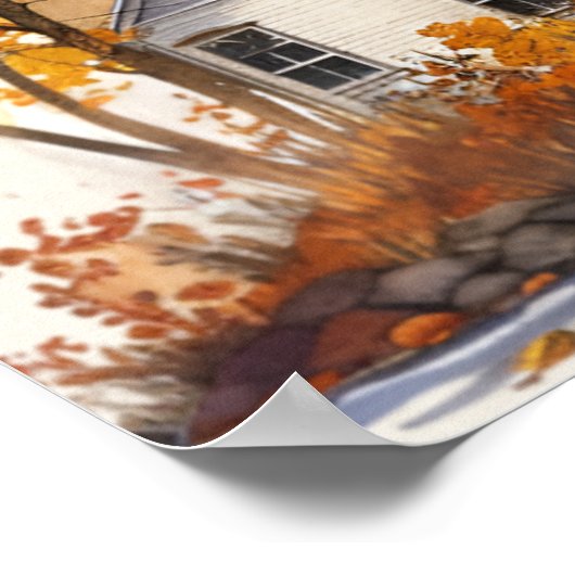 Waterverf Levendige Kust Herfst Vuurtoren Scene Poster (Hoek)