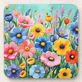 Waterverf Levendige Lente Bloemen Patroon Bier Onderzetter