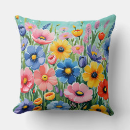 Waterverf Levendige Lente Bloemen Patroon Kussen