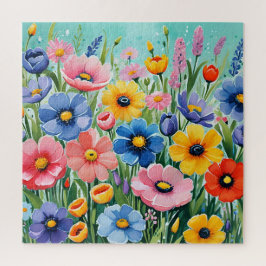 Waterverf Levendige Lente Bloemen Patroon Legpuzzel