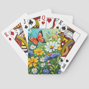 Waterverf Levendige Lente Bloemen Patroon Pokerkaarten
