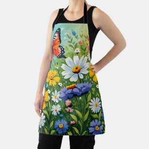 Waterverf Levendige Lente Bloemen Patroon Schort