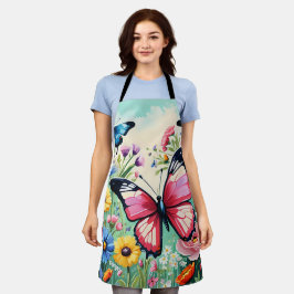 Waterverf Levendige Lente Bloemen Patroon Schort
