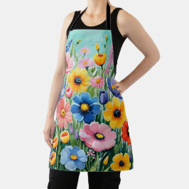Waterverf Levendige Lente Bloemen Patroon Schort