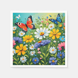 Waterverf Levendige Lente Bloemen Patroon Servet
