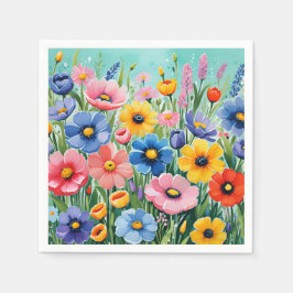 Waterverf Levendige Lente Bloemen Patroon Servet