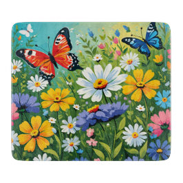 Waterverf Levendige Lente Bloemen Patroon Snijplank