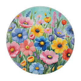 Waterverf Levendige Lente Bloemen Patroon Snijplank