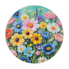 Waterverf Levendige Lente Bloemen Patroon Snijplank