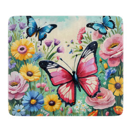 Waterverf Levendige Lente Bloemen Patroon Snijplank