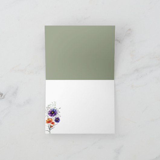 Waterverf Levendige Oranje en Paarse Wildbloemen Bedankkaart (Binnen)