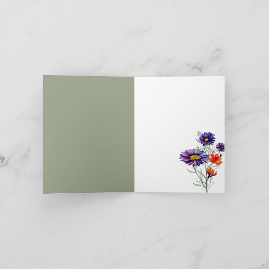 Waterverf Levendige Oranje en Paarse Wildbloemen Bedankkaart (Binnen)