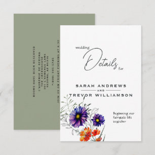 Waterverf Levendige Oranje en Paarse Wildbloemen Informatiekaartje