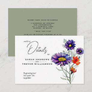 Waterverf Levendige Oranje en Paarse Wildbloemen Informatiekaartje