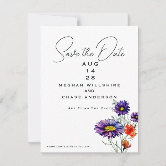 Waterverf Levendige Oranje en Paarse Wildbloemen Kaart (Voorkant)