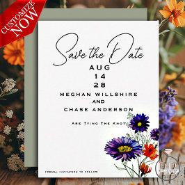 Waterverf Levendige Oranje en Paarse Wildbloemen Kaart