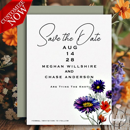 Waterverf Levendige Oranje en Paarse Wildbloemen Kaart