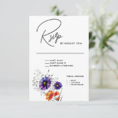 Waterverf Levendige Oranje en Paarse Wildbloemen RSVP Kaartje (Staand voorkant)