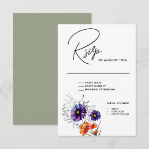 Waterverf Levendige Oranje en Paarse Wildbloemen RSVP Kaartje