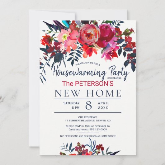 Waterverf levendige roodbloem kaart (Voorkant)