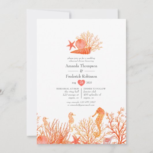 Waterverf Levenkoraalrivierrepetitie Dinner Kaart (Voorkant)