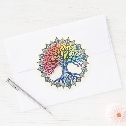 Waterverf levensloop ronde sticker (Envelop)