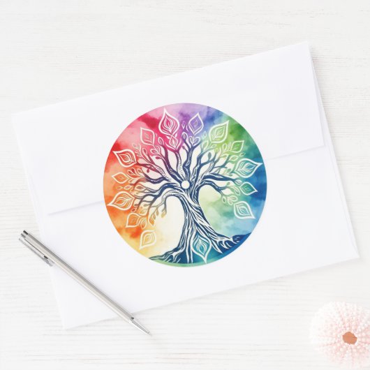 Waterverf levensloop ronde sticker (Envelop)