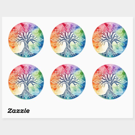 Waterverf levensloop ronde sticker (Vel)