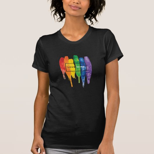 Waterverf LGBT Love Wins Rainbow Paint Typografi T-shirt (Voorkant)