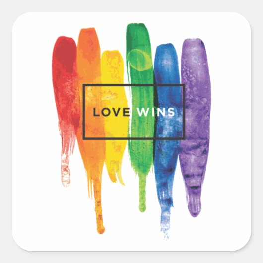 Waterverf LGBT Love Wins Rainbow Paint Typografi Vierkante Sticker (Voorkant)
