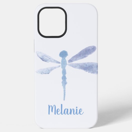 Waterverf Libel Blauw Paars Monogram iPhone Hoesje (Achterkant)