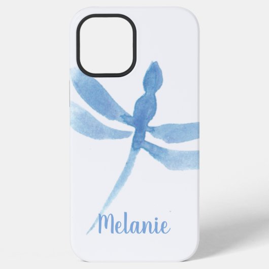 Waterverf Libel Blauwe Monogram iPhone Hoesje (Achterkant)